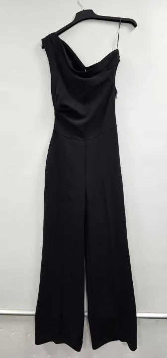 Mango - Black Asymmetrical Jumpsuit With Draped Detail - Black Size: S