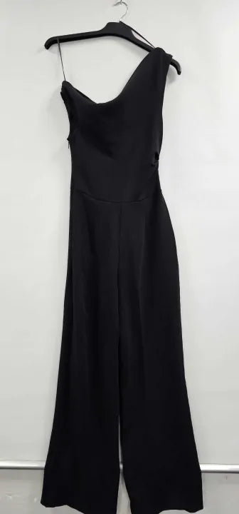 Mango - Black Asymmetrical Jumpsuit With Draped Detail - Black Size: S