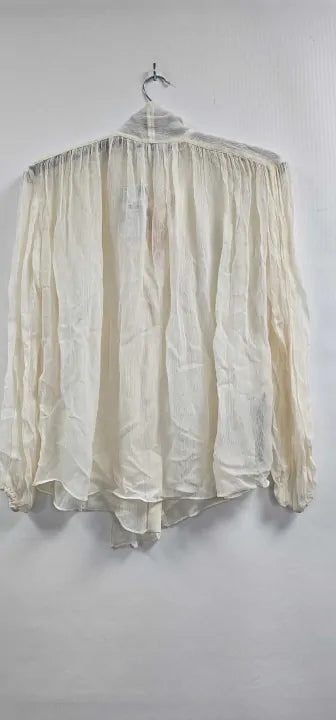 Mango - Beige Blouse With Puffed Sleeves And Bow - Beige Size: S