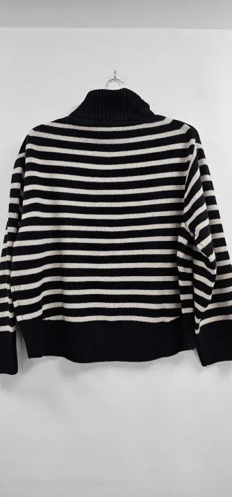 N°· Eleven - Black / New Cream Wool Stripe Roll Neck Jumper - Black Size: Xl