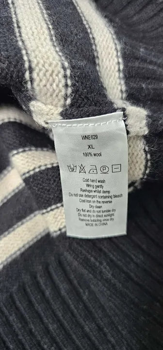 N°· Eleven - Black / New Cream Wool Stripe Roll Neck Jumper - Black Size: Xl