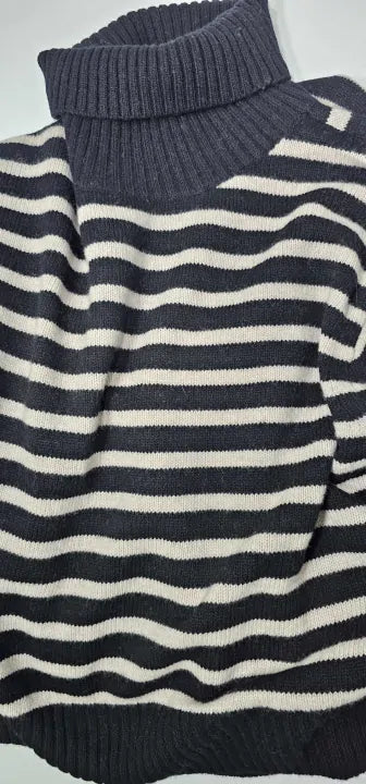 N°· Eleven - Black / New Cream Wool Stripe Roll Neck Jumper - Black Size: Xl