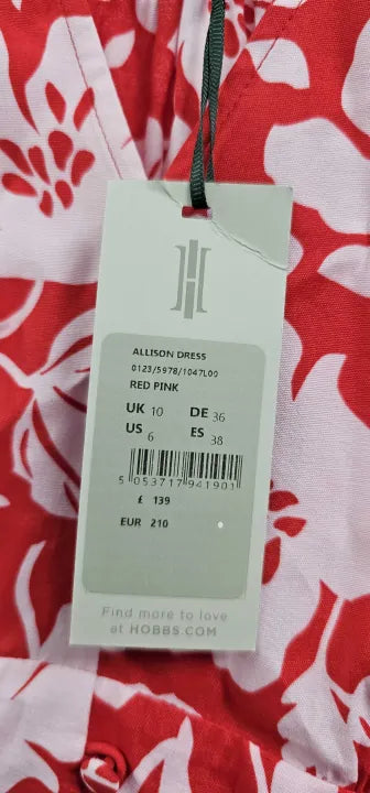 Hobbs London - Red Allison Printed Dress - Red Size: Uk 10