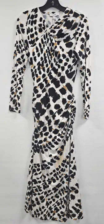 Reiss - White/black Printed Twist Vanita Midi Dress - Black Size: S