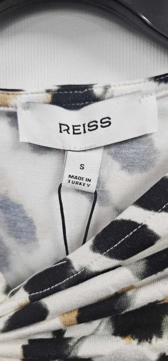 Reiss - White/black Printed Twist Vanita Midi Dress - Black Size: S