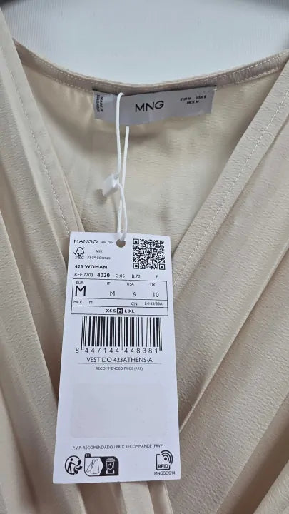 Mango - Ecru Drop Shoulder A-line Dress Size: M