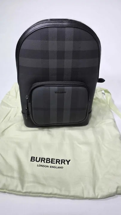 Burberry - Black Leather Small Check Burberry Backpack Size: *