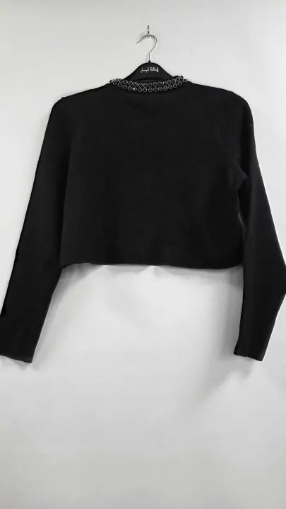 Mango - Black Cardigan With Rhinestone Collar - Black Size: Xl