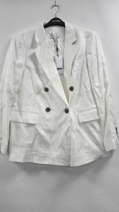 Reiss - Cream Double Breasted Blazer - White Size: Uk 14