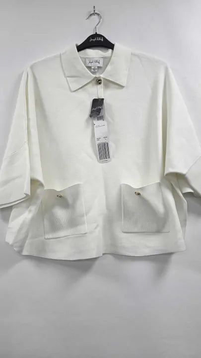 Joseph Ribkoff - White Boxy Polo Pullover - White Size: L