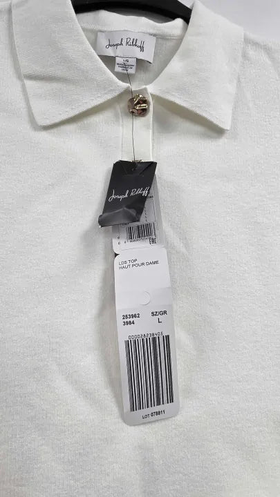 Joseph Ribkoff - White Boxy Polo Pullover - White Size: L