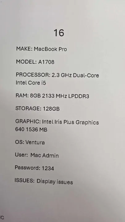 Macbook Pro A1708