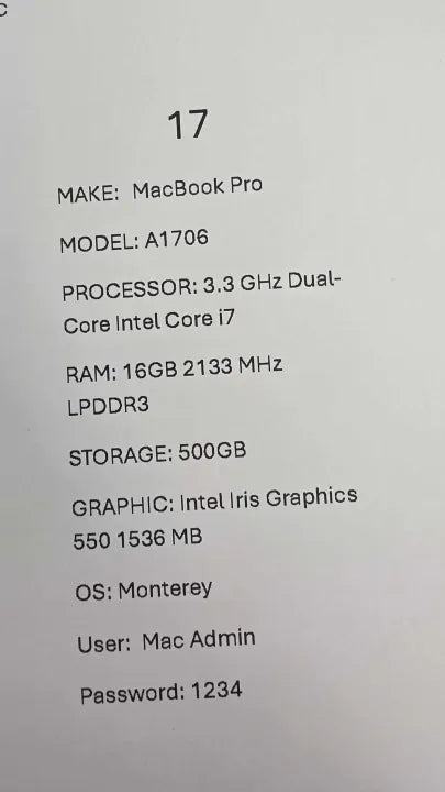 Macbook Pro A1706
