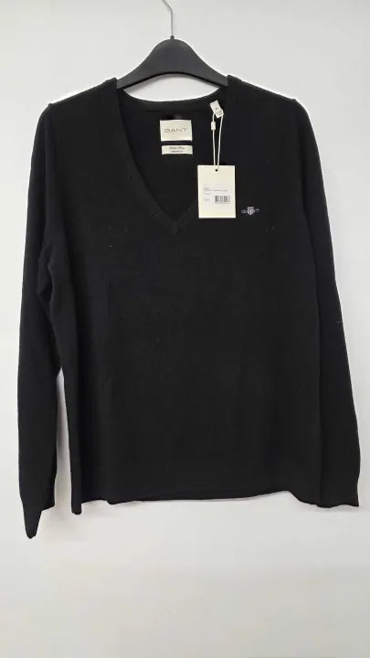 Gant - Navy V-neck Wool Blend Jumper - Black Size: Xl