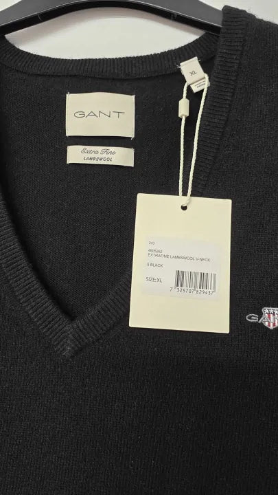 Gant - Navy V-neck Wool Blend Jumper - Black Size: Xl