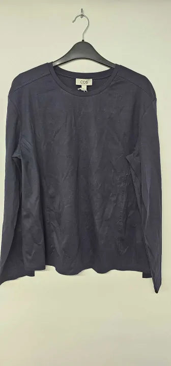 Cos - Blue Celsia Long Sleeve Cotton Top - Blue Size: S