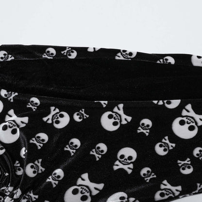 Punk Rave Nulia Spliced Velvet Flared Trousers with Skull Print