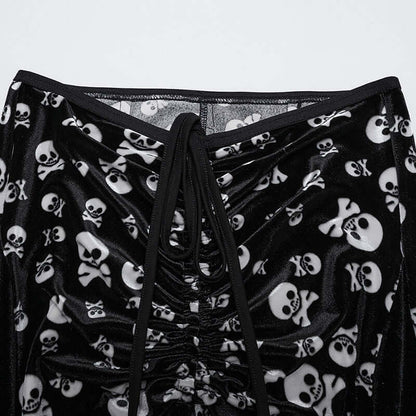 Punk Rave Nulia Spliced Velvet Flared Trousers with Skull Print