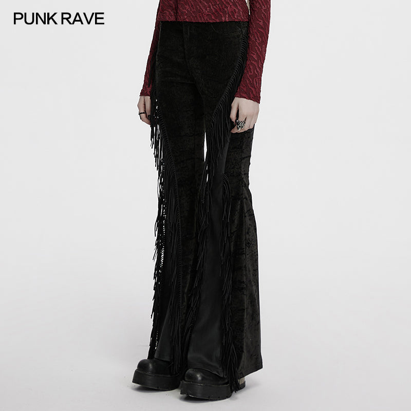 Punk Rave Morrigan Wasteland Tassel Flare Goth Trousers In Black