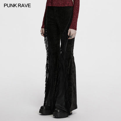Punk Rave Morrigan Wasteland Tassel Flare Goth Trousers In Black