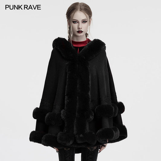 Punk Rave Elvira Faux Fur Trim Gothic Cloak in Black
