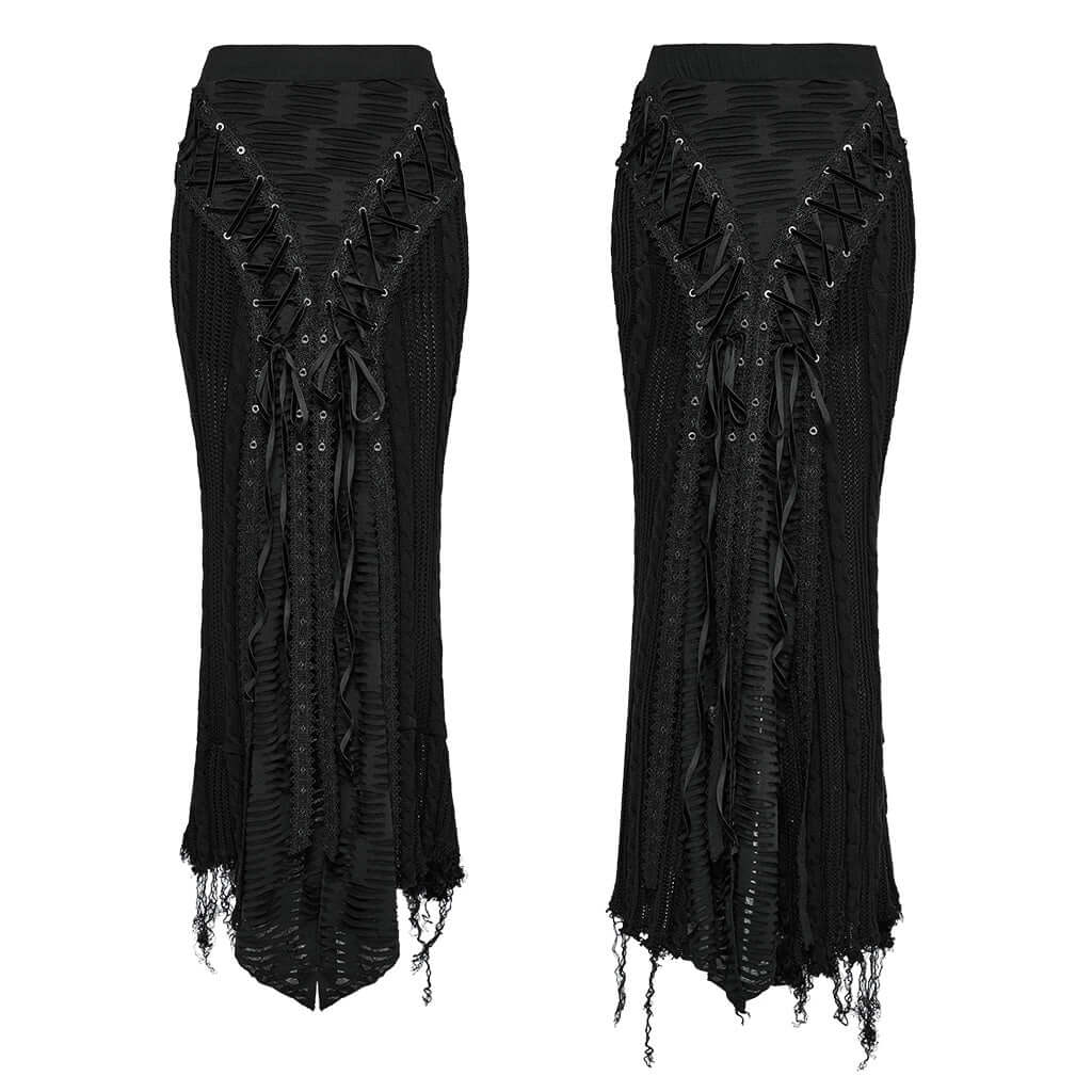 Punk Rave Anastasia Gothalyptic Knitted Fishtail Skirt with Lace Up Features