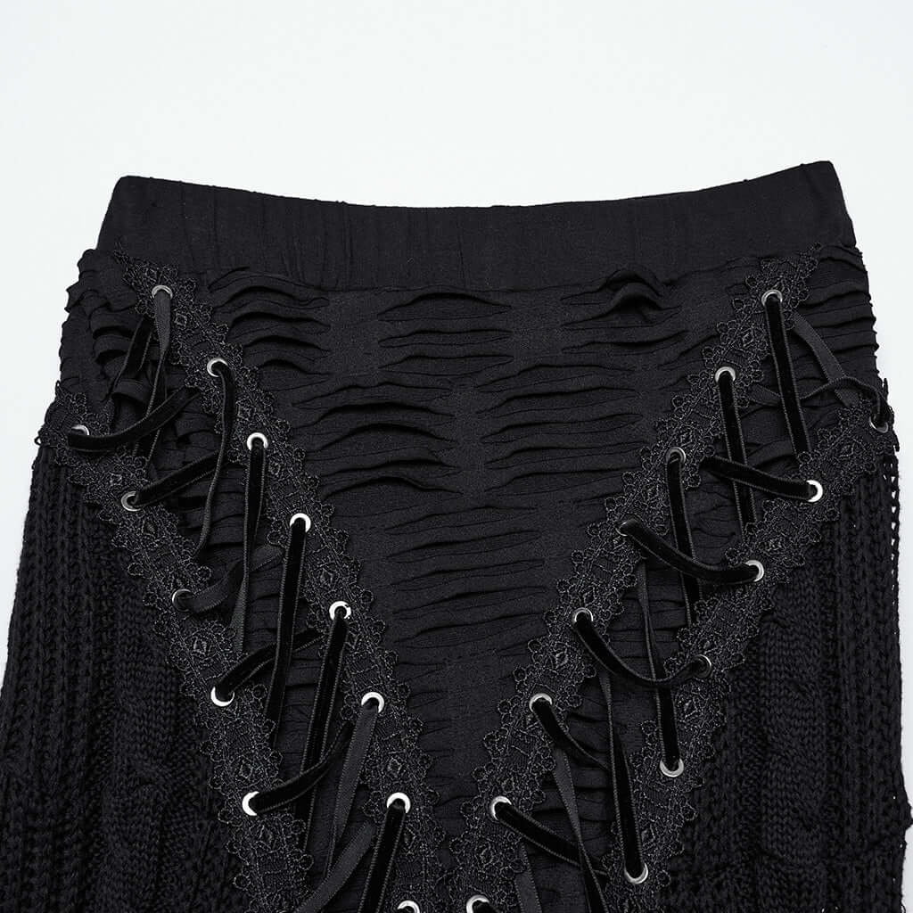 Punk Rave Anastasia Gothalyptic Knitted Fishtail Skirt with Lace Up Features
