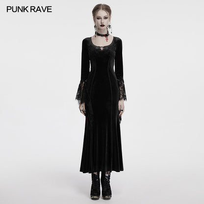 Punk Rave Isolde Velvet Lace Sleeve Dress In Black