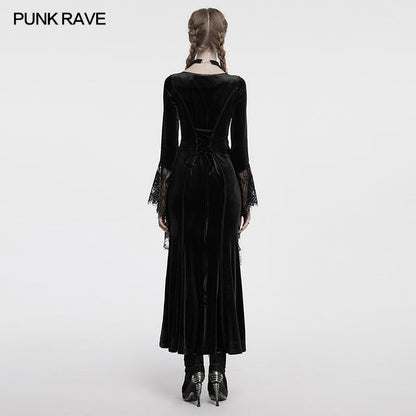 Punk Rave Isolde Velvet Lace Sleeve Dress In Black
