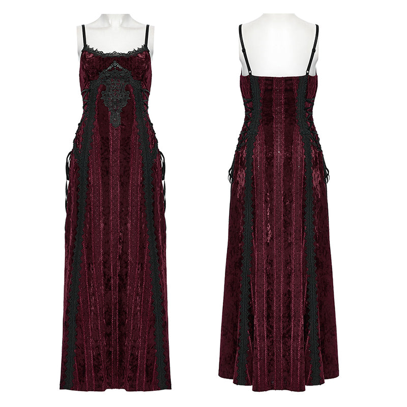 Punk Rave Vivienne Velvet Lace Panel Goth Slip Dress In Burgundy