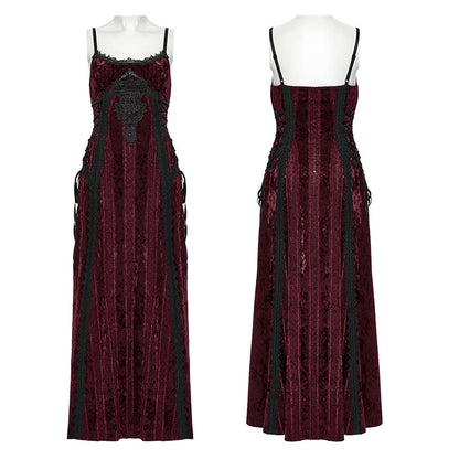 Punk Rave Vivienne Velvet Lace Panel Goth Slip Dress In Burgundy