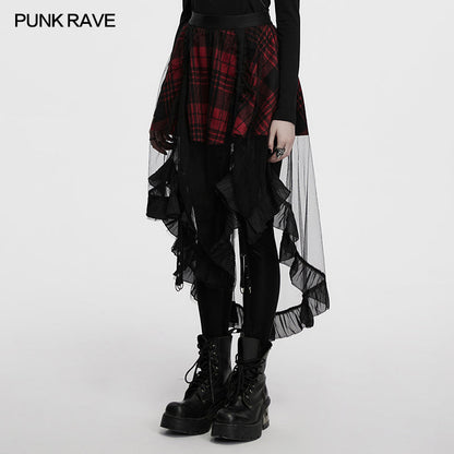 Punk Rave Morrigan Mesh Plaid High-Low Skirt