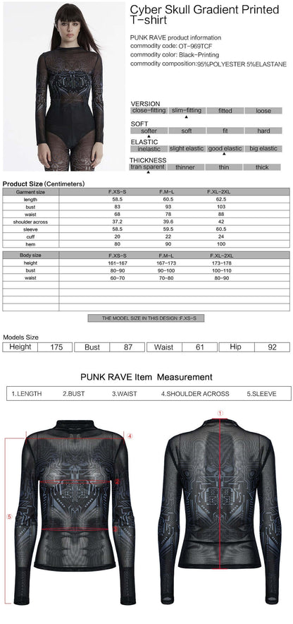 Punk Rave Eluana Cybergoth Print Mesh Long Sleeve Top