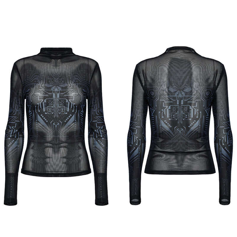 Punk Rave Eluana Cybergoth Print Mesh Long Sleeve Top
