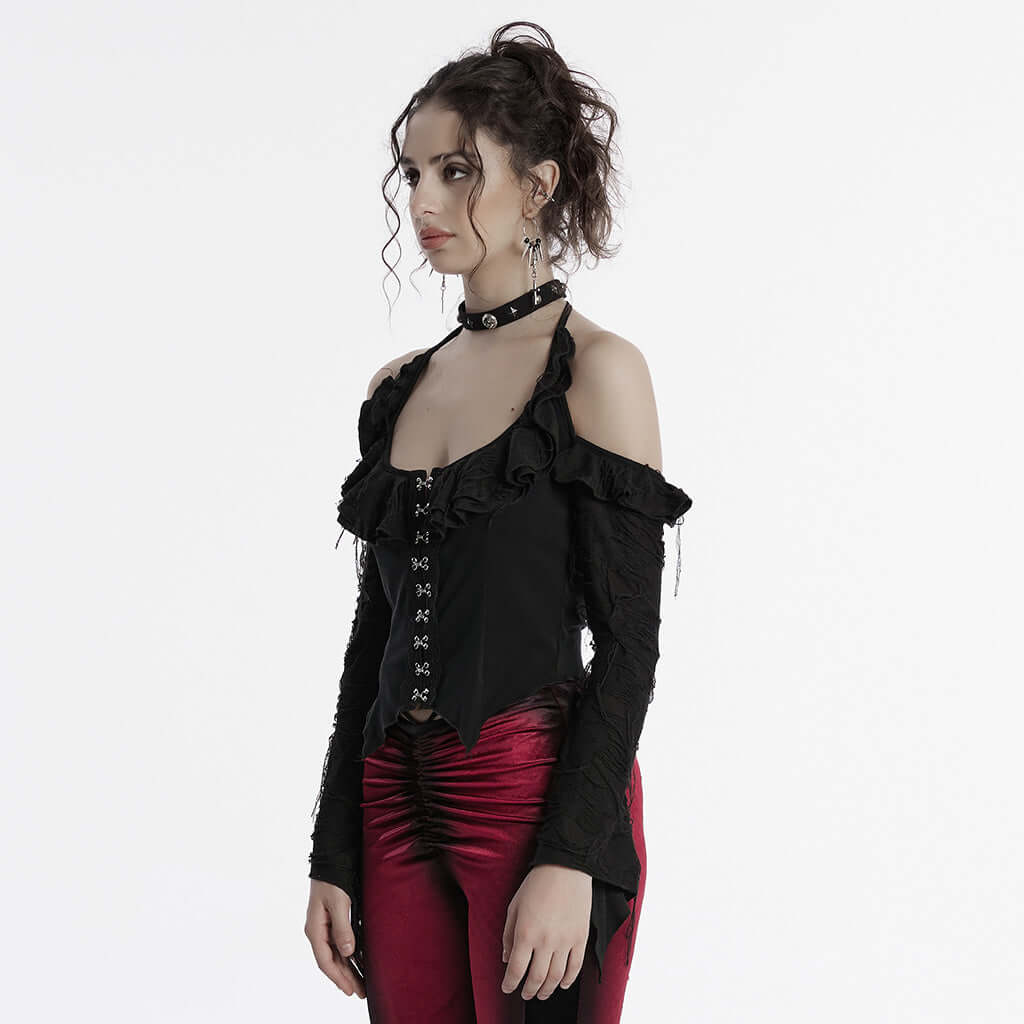 Punk Rave Clarabelle Wenchy Halterneck Distressed Look Top