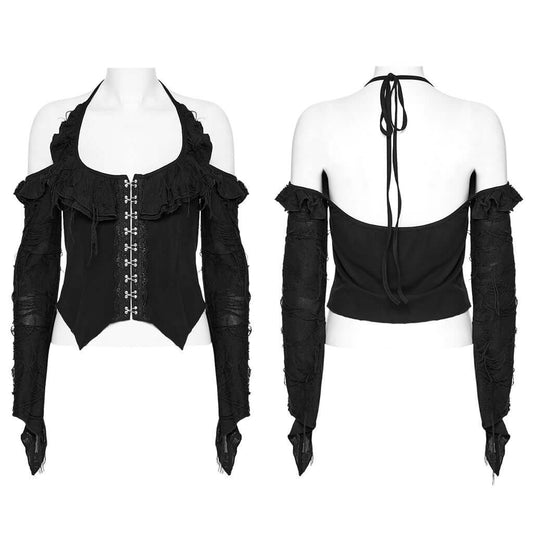 Punk Rave Clarabelle Wenchy Halterneck Distressed Look Top