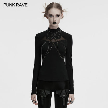 Punk Rave Morrigan Bat Chain Goth Top In Black