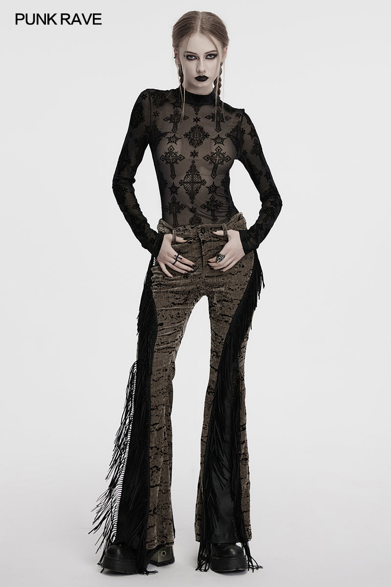 Punk Rave Ravena Cross Flocking Mesh Top