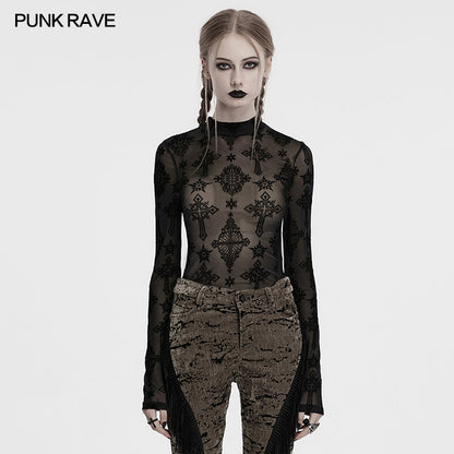 Punk Rave Ravena Cross Flocking Mesh Top