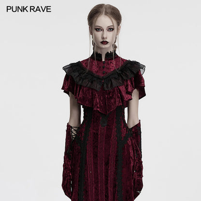 Punk Rave Elysia Velvet Ruffle Goth Shawl In Crimson