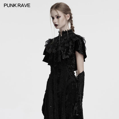 Punk Rave Elysia Velvet Ruffle Goth Shawl In Black