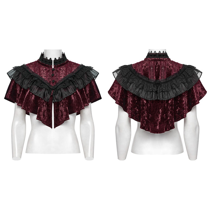 Punk Rave Elysia Velvet Ruffle Goth Shawl In Crimson