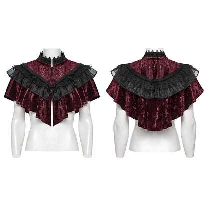 Punk Rave Elysia Velvet Ruffle Goth Shawl In Crimson