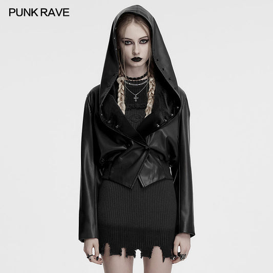 Punk Rave Nyx Hooded Faux Leather Jacket