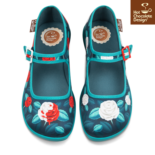 Chocolaticas® Paint the Roses Red – Gothic Floral Mary Jane Flats