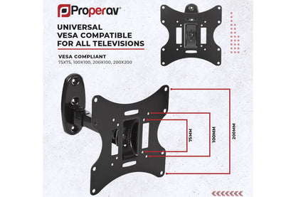 ProperAV TV Wall Bracket (23" - 43" / 30kg Capacity / VESA Max. 200x200) - Black