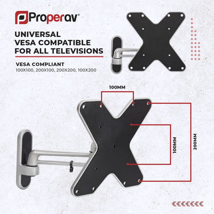 ProperAV TV Wall Bracket (23" - 43" / 15kg Capacity / VESA Max. 200x200) - Grey