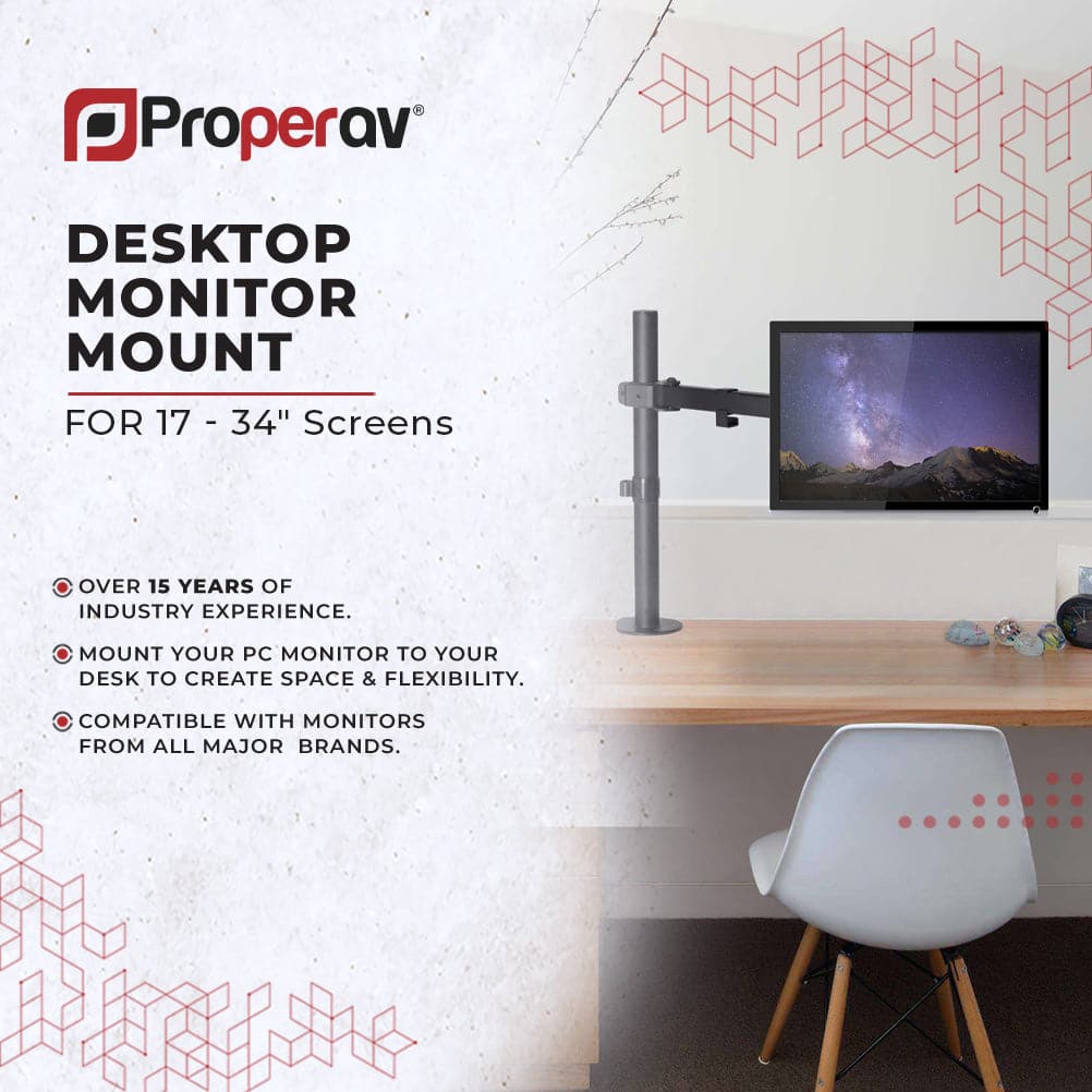 ProperAV Desk Monitor Mount 17" - 34" Swing Arm VESA Max 100x100