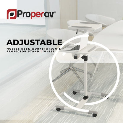 ProperAV Mobile Desk Workstation & Projector Stand - White