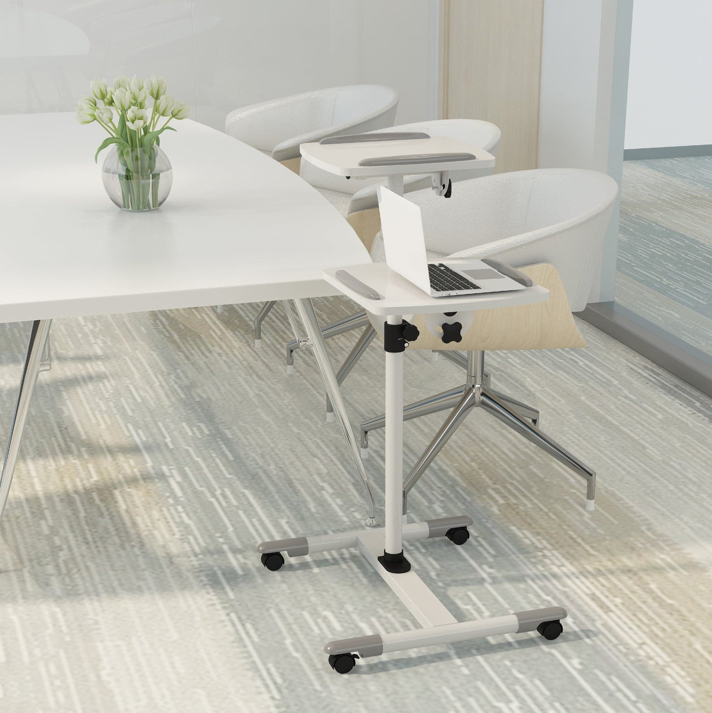 ProperAV Mobile Desk Workstation & Projector Stand - White
